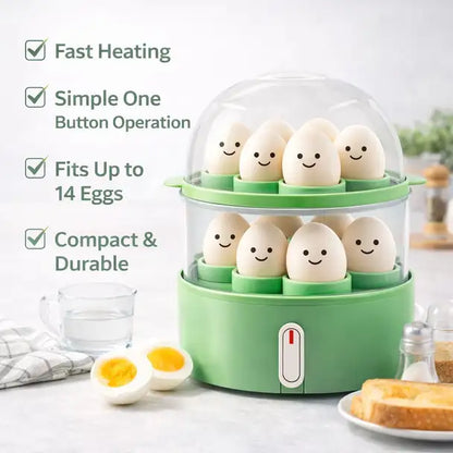 Onshoppy One Button Operation | Electric 2 Layer Egg Boiler & Food Steamer | Fast Heating | Easy Operation Egg Cooker (Green, 14 Eggs)