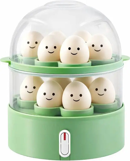 Onshoppy One Button Operation | Electric 2 Layer Egg Boiler & Food Steamer | Fast Heating | Easy Operation Egg Cooker (Green, 14 Eggs)