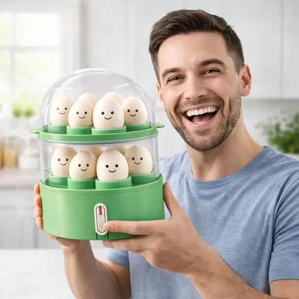 Onshoppy One Button Operation | Electric 2 Layer Egg Boiler & Food Steamer | Fast Heating | Easy Operation Egg Cooker (Green, 14 Eggs)