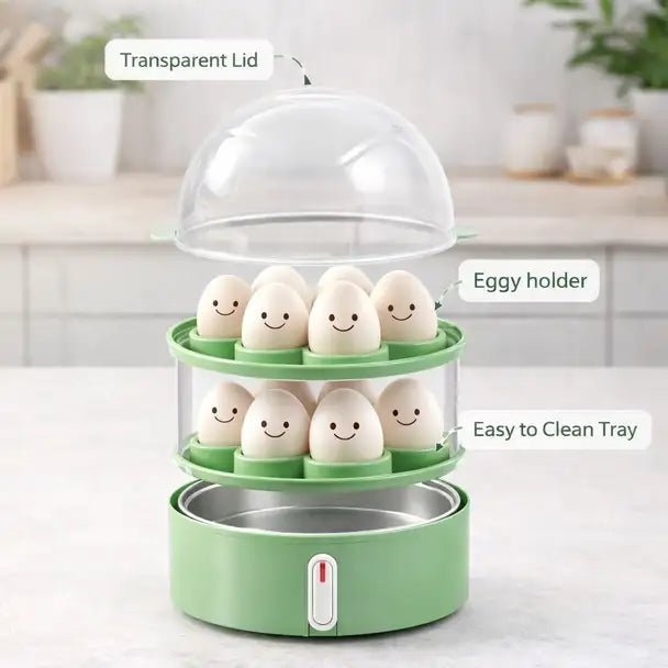 Onshoppy One Button Operation | Electric 2 Layer Egg Boiler & Food Steamer | Fast Heating | Easy Operation Egg Cooker (Green, 14 Eggs)