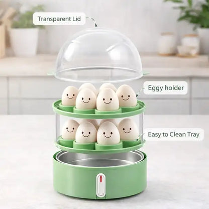 Onshoppy One Button Operation | Electric 2 Layer Egg Boiler & Food Steamer | Fast Heating | Easy Operation Egg Cooker (Green, 14 Eggs)