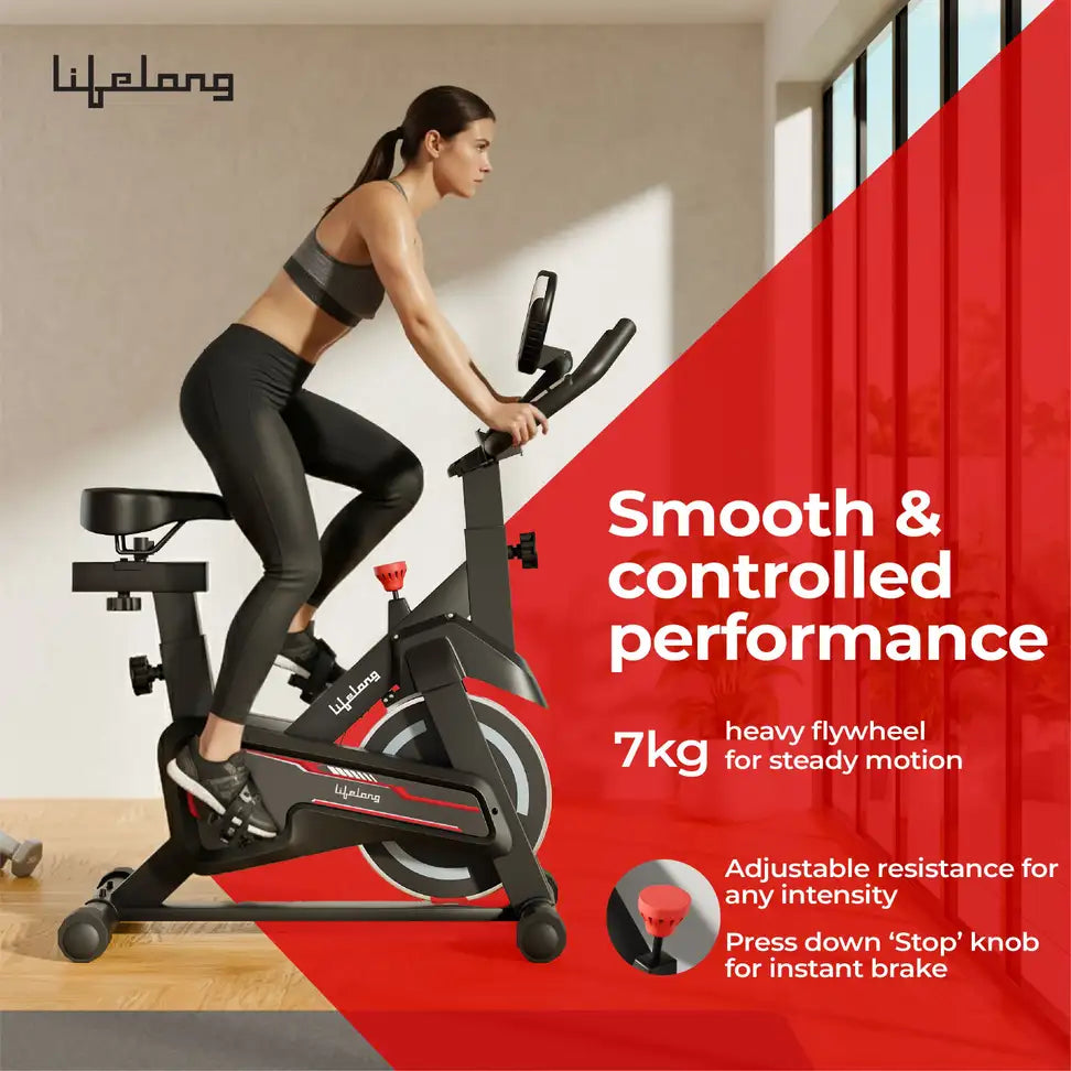 Lifelong Fit Pro Spin Fitness Bike with 7Kg Flywheel, Adjustable Resistance Spinner Exercise Bike (Black)