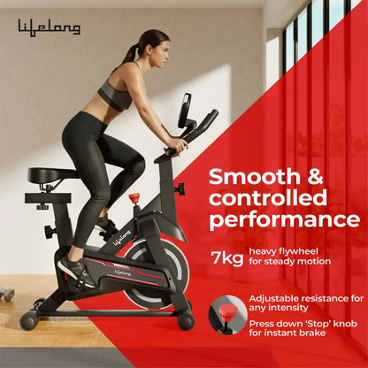 Lifelong Fit Pro Spin Fitness Bike with 7Kg Flywheel, Adjustable Resistance Spinner Exercise Bike (Black)