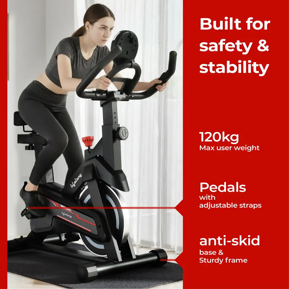 Lifelong Fit Pro Spin Fitness Bike with 7Kg Flywheel, Adjustable Resistance Spinner Exercise Bike (Black)