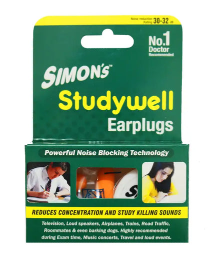 Simon's Studywell 3 pair Foam + 1 pair Silicone earplug | COMBO PACK (Carry case included) Ear Plug (Orange, Yellow)